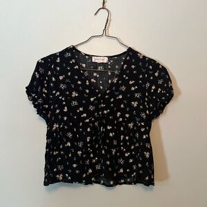 Pink Rose Black and White Floral Top